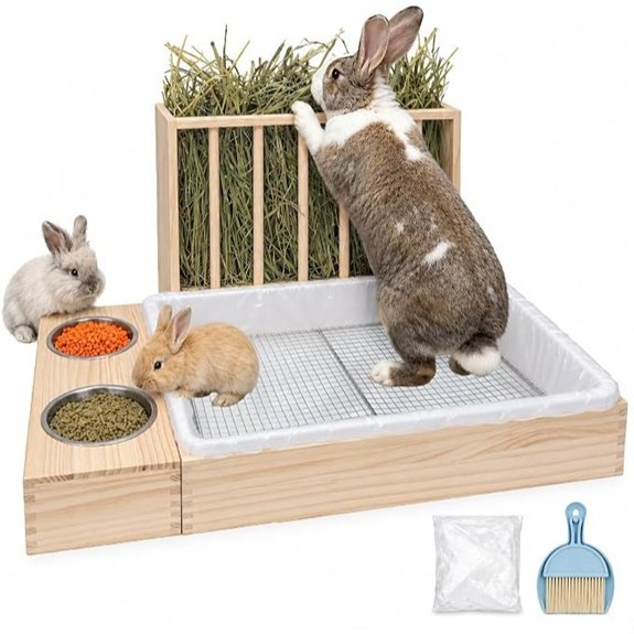 Extra Large Wooden 3-in-1 Rabbit Hay Feeder with Litter Box
