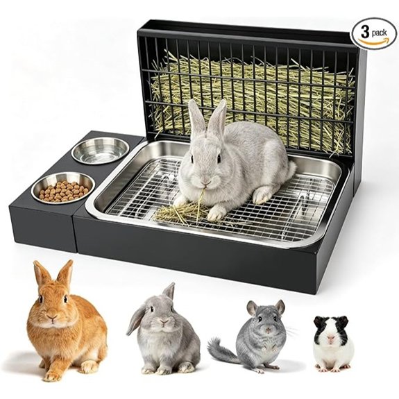 3-in-1 Rabbit Litter Box with Hay Feeder Stainless Steel Tray Set
