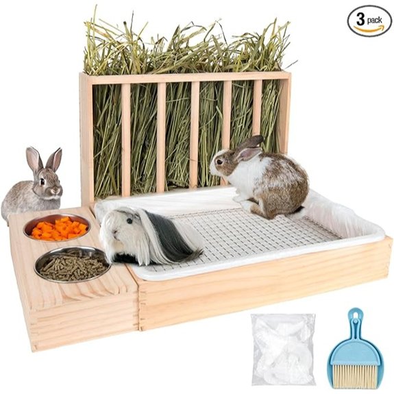 BESNEW 3-in-1 Wooden Hay Feeder and Litter Box