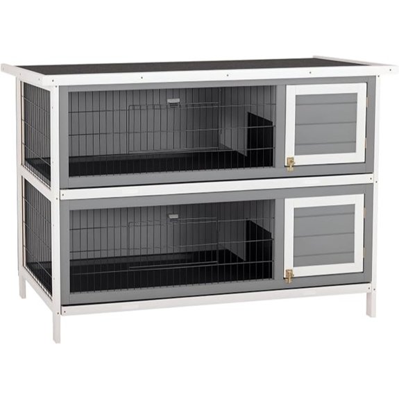 PawHut 54 Wooden Rabbit Hutch with Lockable Doors