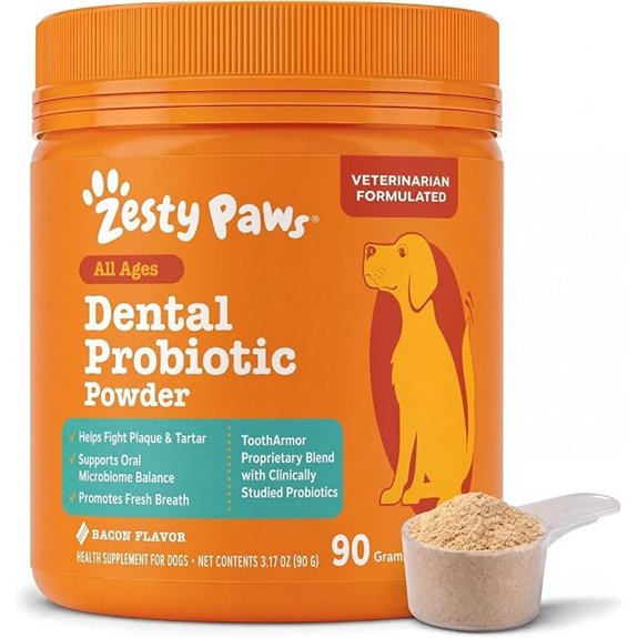 Zesty Paws Probiotic Dog Dental Powder for Teeth - Bacon 90 Ct