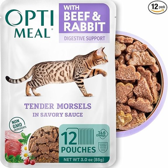 High Protein Wet Cat Food Beef and Rabbit in Savory Sauce 12 Pouches