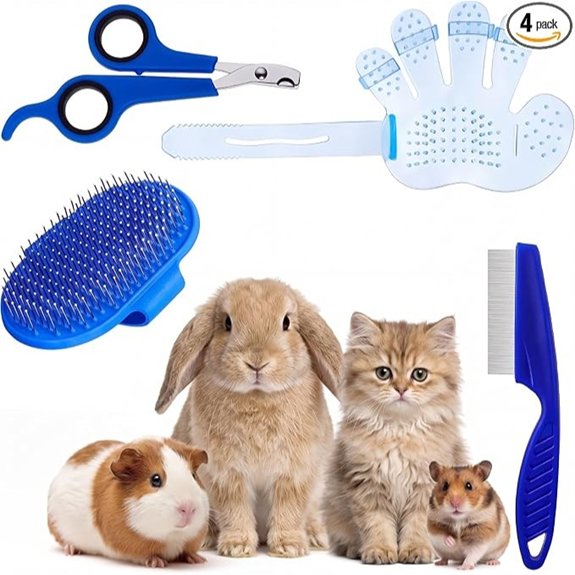 Patelai 4 Pcs Bunny Grooming Kit Rabbit Brush for Shedding Blue
