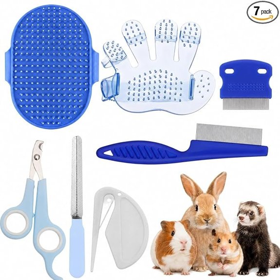 Rabbit Grooming Kit 7-Piece Bunny Brush and Nail Care Blue