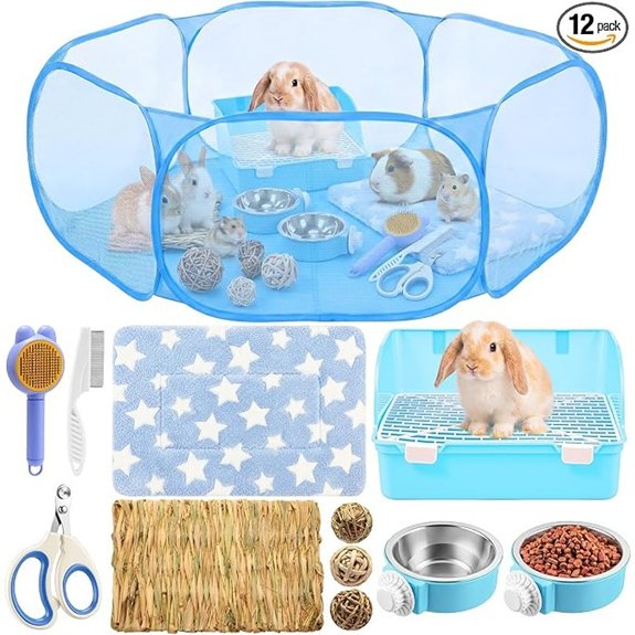 12 Pcs Bunny Starter Kit Gift Bunny Grooming Set Blue Solid