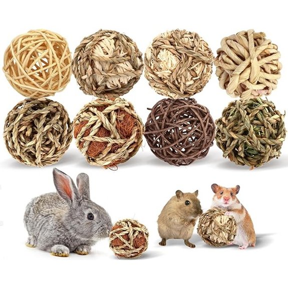 Bunny Rabbit Chew Grass Balls Rolling Chew Toys for Small Animals (8 Pcs)