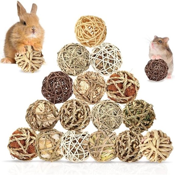 Bunny Rabbit Chew Grass Balls (16 Pcs)Rolling Chew Toys for Small Animals