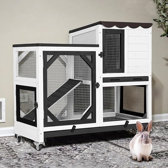 Gutinneen 2-Story Rabbit Hutch Bunny Cage with Chew-Proof Ramp
