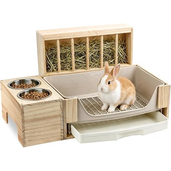 3-in-1 Rabbit Hay Feeder with Covered Hay Rack & Litter Box Drawer(Style 3)