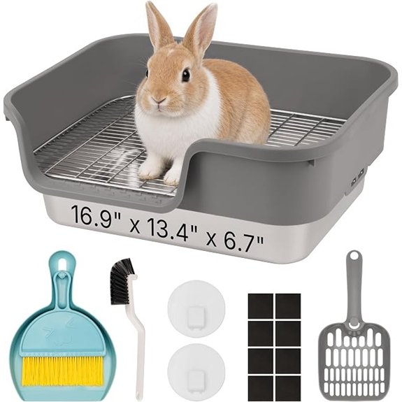 Stainless Steel Rabbit Litter Box for Bunny Dark Grey 16.9L x 13.4W