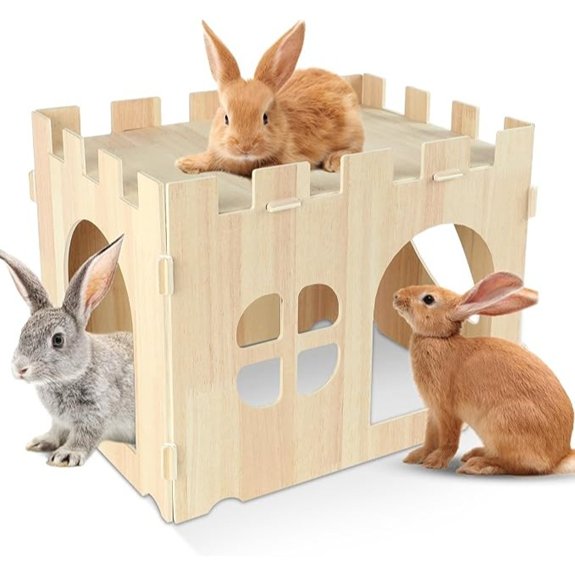 Wooden Bunny Castle Detachable Rabbit House Hideout for Small Pets