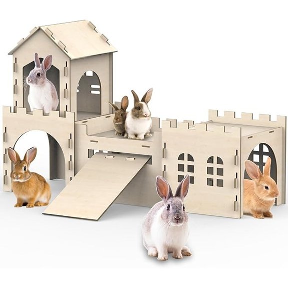 Large Wooden Dual-Layer Rabbit Castle for Small Pets