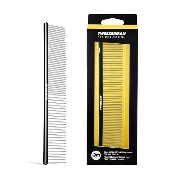 Tweezerman Dual-Sided Detangling Comb-Wide Toothed & Fine Toothed for Pets