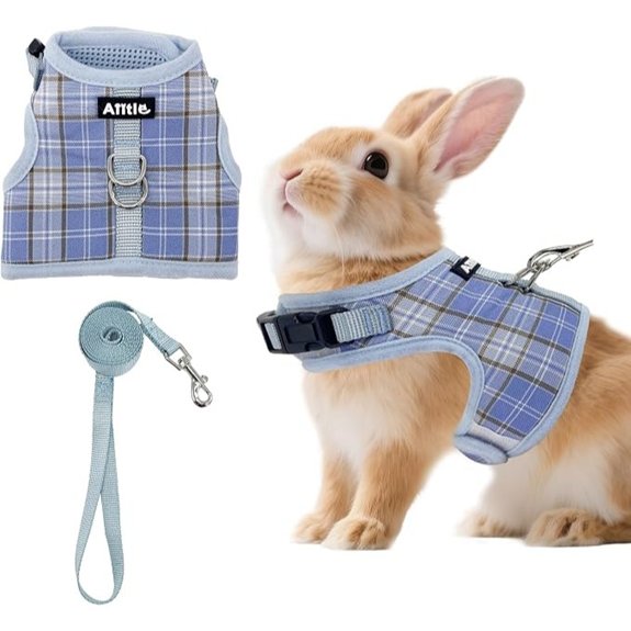 AIITLE Plaid Breathable Rabbit Harness and Leash Set Escape Proof Blue M