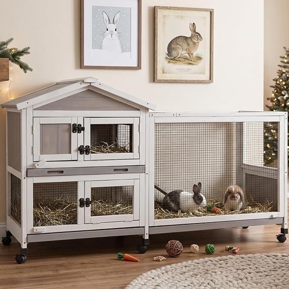 PetsCosset 60.2 L Expandable Rabbit Hutch Mobile Bunny Cage with 6 Wheels