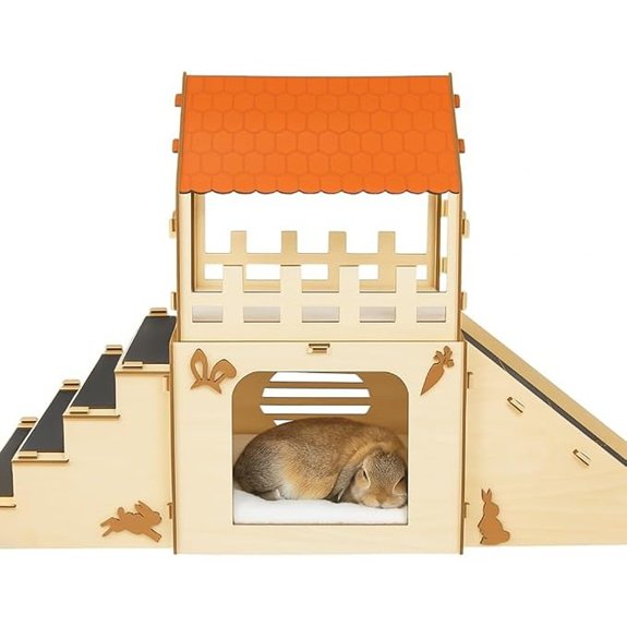 OtterPets Extra Large Bunny Hideout Wooden Rabbit Castle with Fleece Mats