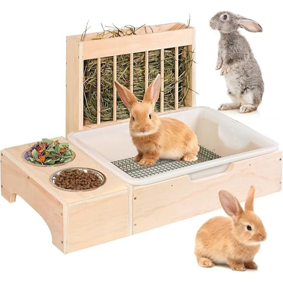 3 in 1 Extra Large Rabbit Hay Feeder with Litter Box Wooden Bunny Toilet