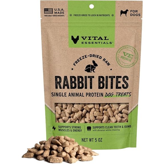 Vital Essentials Freeze Dried Dog Treats Rabbit Bites 5 oz Bag