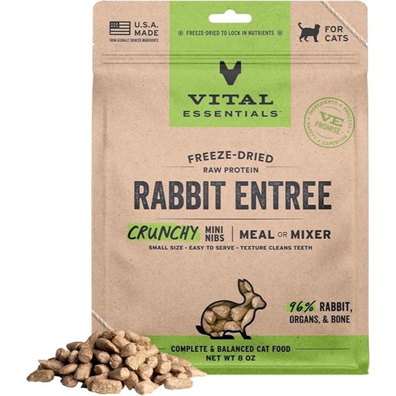 Vital Essentials Freeze Dried Cat Food Rabbit Crunchy Mini Nibs 8 oz Bag