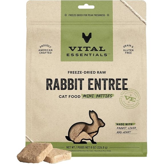 Vital Essentials Freeze Dried Cat Food Rabbit Mini Patties 8 oz Bag