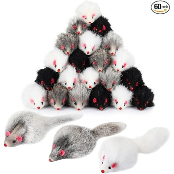 Hungdao 60 Pcs Fur Mice Cat Toys with Rattle Sound White Black Gray