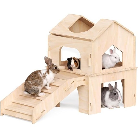 Bunny House Guinea Pig Hideout & Castle with Ramp & Lookout Hut