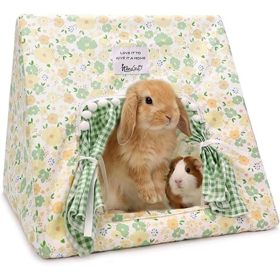 Jenvd Guinea Pig Hideout Large with Curtain Machine Washable Bunny Hideout