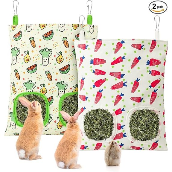 UPINS 2Pack Guinea Pig Hay Feeder Bag,Bunny Rabbit Cage Bag Hanging Holder