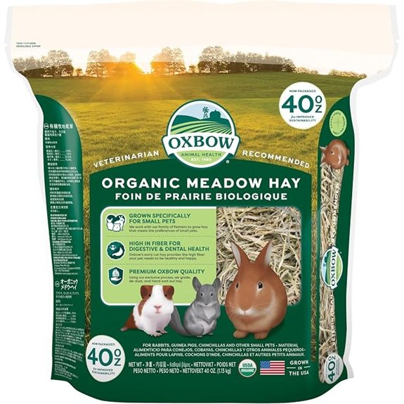 Oxbow Organic Meadow Hay Rabbit & Guinea Pig Hay High Fiber 40 oz