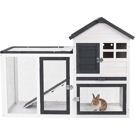 Rabbit Hutch Indoor Bunny Cage Outdoor with Removable Tray & Non-Slip Ramp