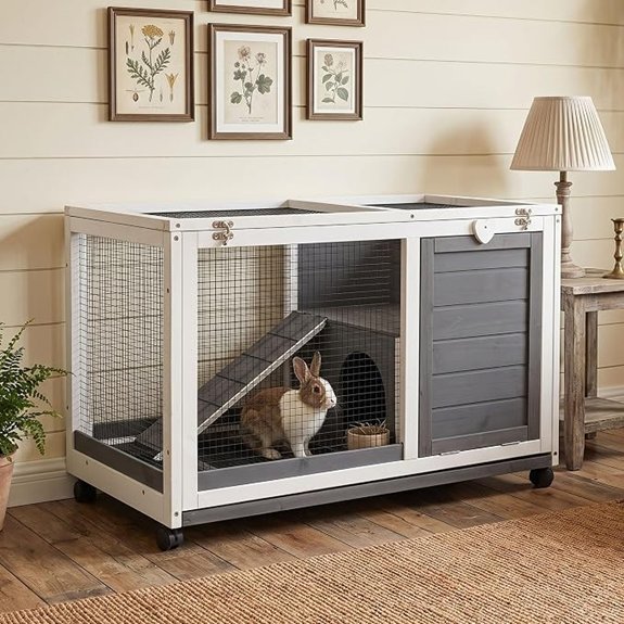 Wooden Rabbit Hutch Indoor Large Bunny Rabbit Cage Grey 34