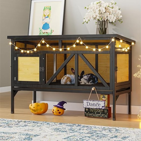 TIMHAKA 46.7 Rabbit Cage Elevated Bunny Cage Indoor Outdoor Yellow