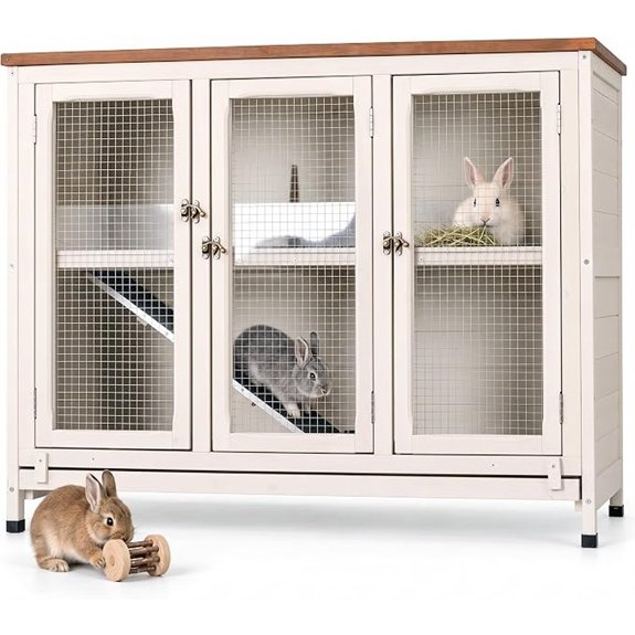 Indoor Rabbit Hutch with Splash Guard Panel Pull-Out Tray & Wood Top