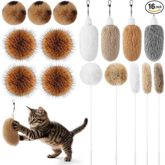 16 Pieces Rabbit Fur Cat Toys Set Interactive for Indoor Cats