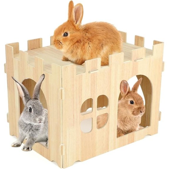 BWOGUE Large Wooden Bunny Hideout,Detachable Rabbit Castle for Small Animal
