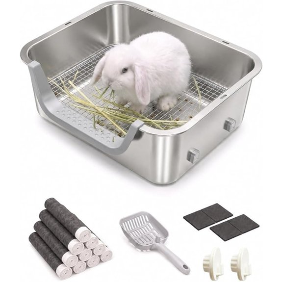 Rabbit Litter Box 15.75 Large Stainless Steel Bunny Pan Low Entry Corner