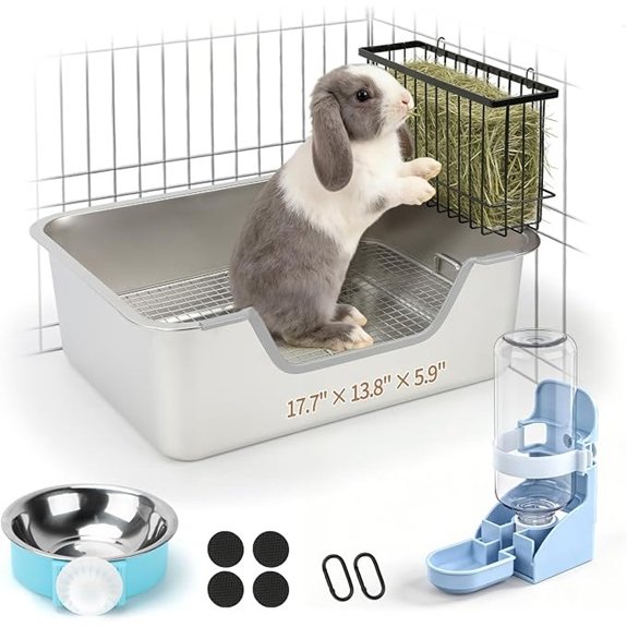 BWOGUE Large Stainless Steel Rabbit Litter Box Bunny Litter Box with Grid