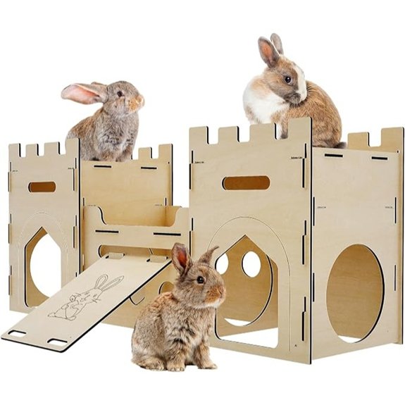 HIIMALEX Large Wooden Bunny Castle Rabbit House Indoor Small Animal