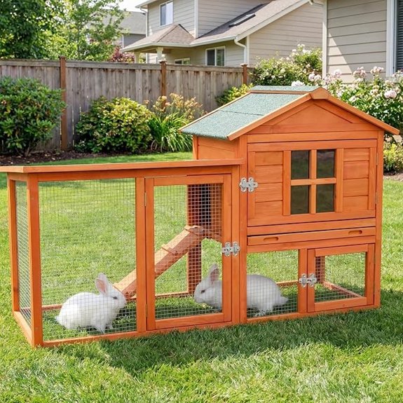 Large Outdoor Indoor Rabbit Hutch Wooden Bunny Rabbit Cage Orange