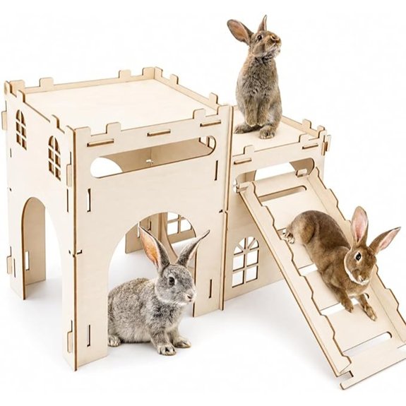 Rypet Large Wooden Rabbit Castle Bunny Castle Hideout with Stairs