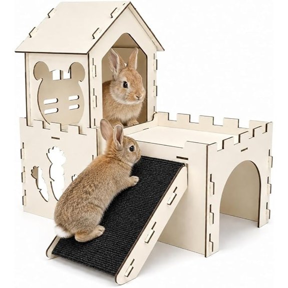 Large Wooden Dual-Layer Rabbit Castle with Stair