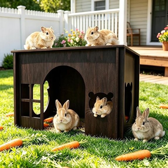 Large Sturdy Wooden Rabbit Castle Hideout with Spacious Balcony,