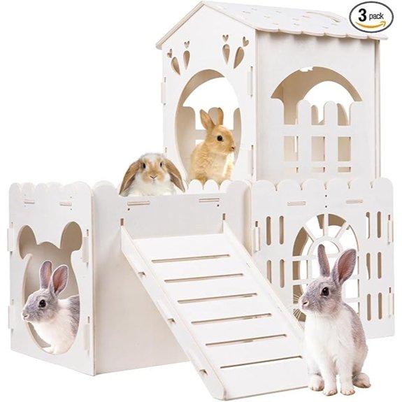Large Wooden Rabbit House with 3 Indoor Stations