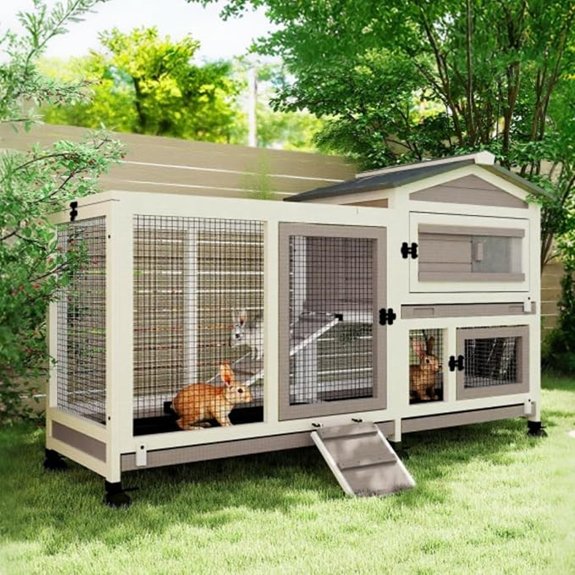 2 Story Wooden Rabbit Hutch with Lockable Wheels