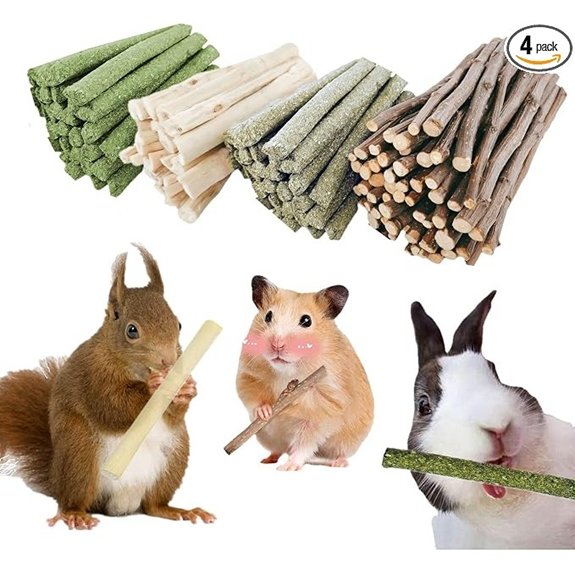 4 in 1 Natural Bunny Chew Toys Sticks Rabbit Treat Apple Hay Bamboo