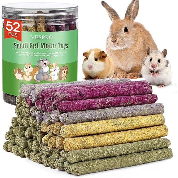 52Pcs Rabbit Chew Sticks Guinea Pig Toys Natural Timothy Teeth Stick