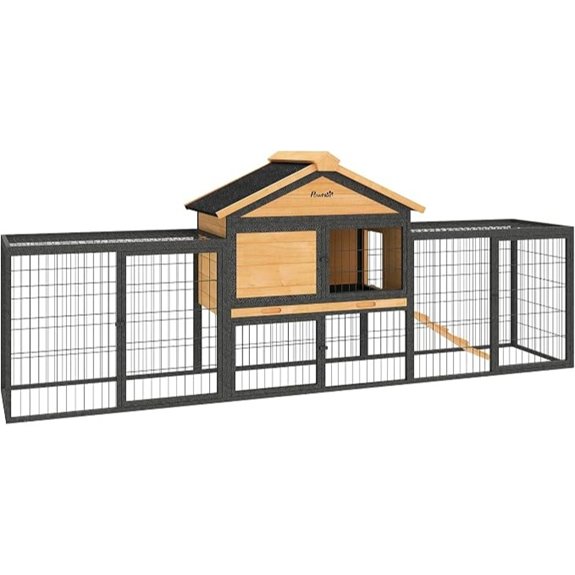 PawHut Rabbit Hutch Outdoor 85 Large with Steel Run for 2-3 Small Animals