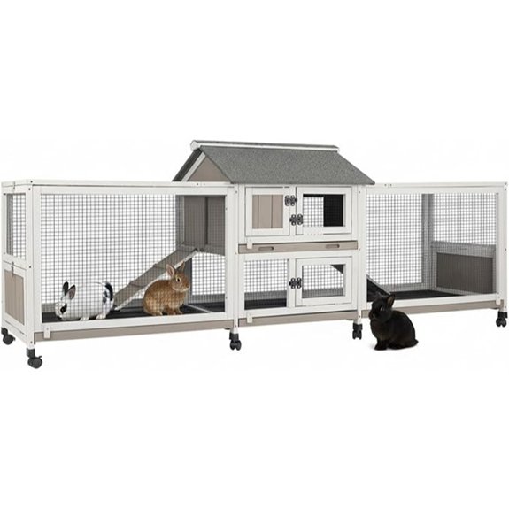 Large Rabbit Hutch Outdoor Indoor Bunny Hutch with Double Runs on Wheels