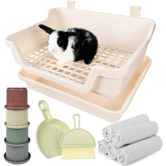Large Rabbit Litter Box w/Plastic Grid & Dump Tray