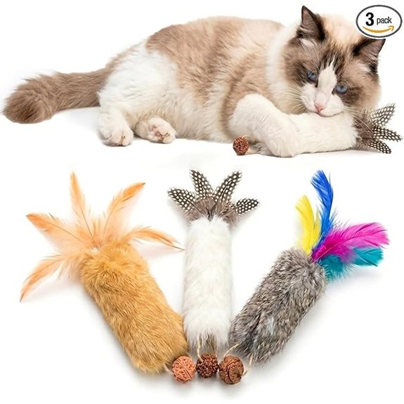 Cat Toy Rabbit Fur Feather 3pcs Gall Fruit Treat Kitten Kick Indoor